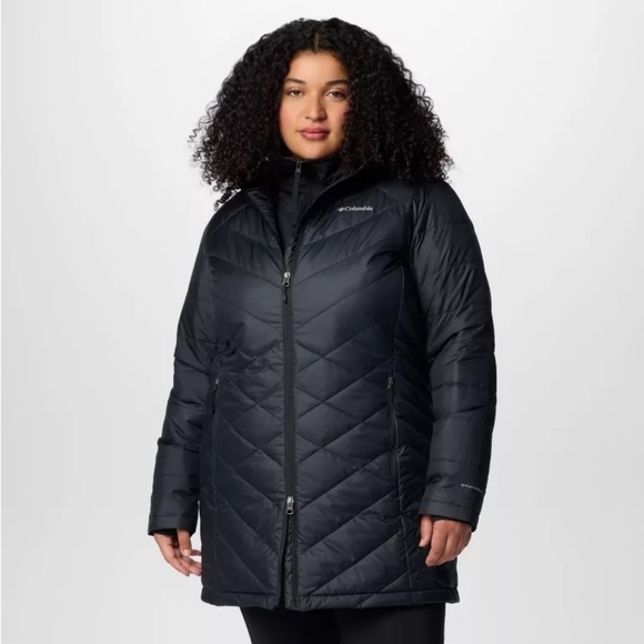 New Columbia Women's Size 2X Black Heavenly Long Hooded Jacket Plus Omni-Heat - Picture 1 of 3